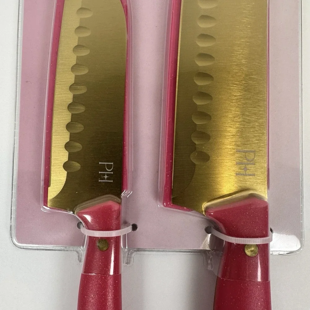 Paris Hilton‎ Santoku Knife Set Pink Gold 2 Pc Stainless Steel Kitchen